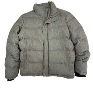Saks Fifth Avenue Down Puffer Jacket Men XL Black Gray Tweed Zip Snap